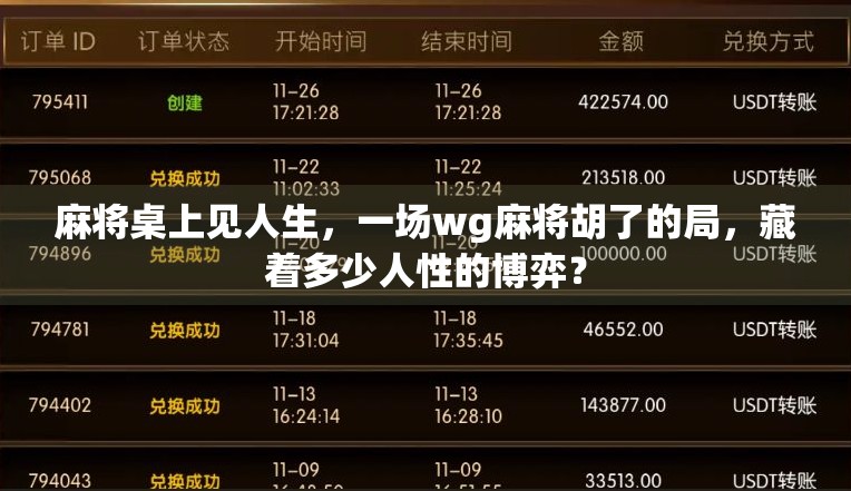 麻将桌上见人生,一场wg麻将胡了的局,藏着多少人性的博弈? 麻将桌上见人生,一场wg麻将胡了的局,藏着多少人性的博弈?